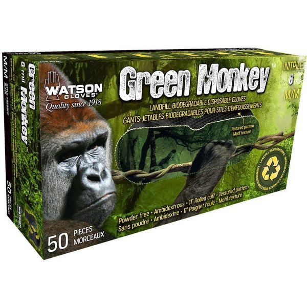 Watson Gloves Green Monkey, Nitrile Disposable Gloves, 8 mil Palm, Biodegradable Nitrile, Powder-Free, XL, 50 PK 5558PF-X